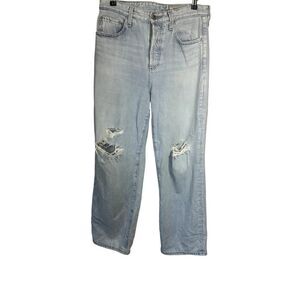 AG ADRIANO GOLDSCHMIED Women's Distressed High Waist Wide Leg Jeans Blue Size 28